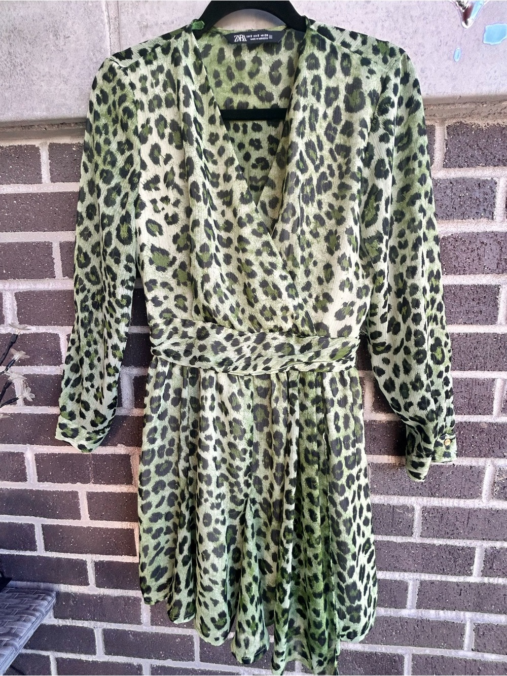 ZARA Green Leopard-Print Dress Size Small